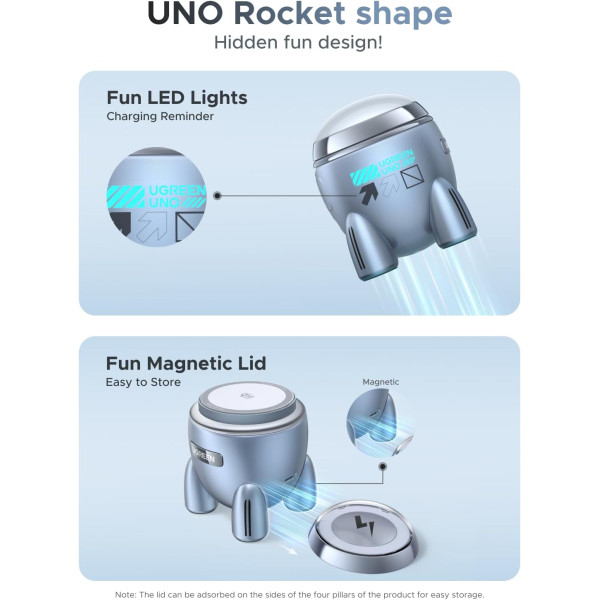 Бездротова магнітна зарядка UGREEN Rocket MagFlow Qi2 25W 2-in-1 з підставкою та LED-індикацією