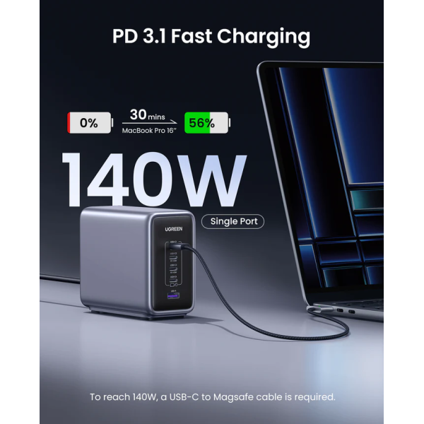 Мережевий зарядний пристрій Ugreen CD333 300W 4xUSB-C/1xA Gey