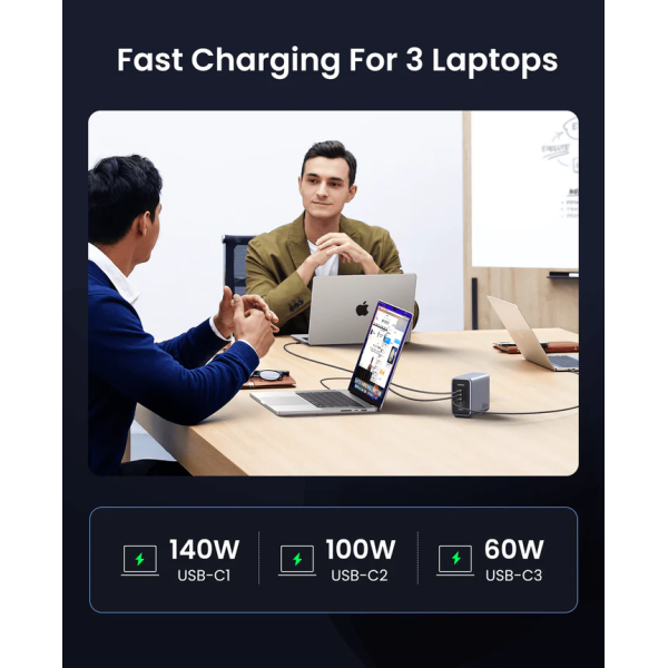 Мережевий зарядний пристрій Ugreen CD333 300W 4xUSB-C/1xA Gey