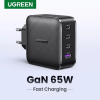 Зарядний пристрій UGREEN CD224 GaN X 65W 4-портовий (3×USB-C + USB-A) PD/QC Black
