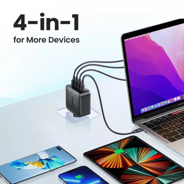 Зарядний пристрій UGREEN CD224 GaN X 65W 4-портовий (3×USB-C + USB-A) PD/QC Black