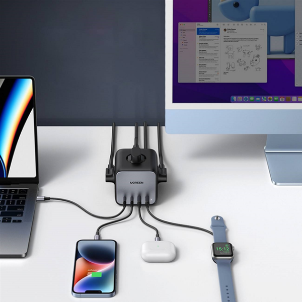 Зарядний пристрій UGREEN CD268 DigiNest Cube 65W (2xUSB-C + 2xUSB-A, 3xAC) з підтримкою GaN III