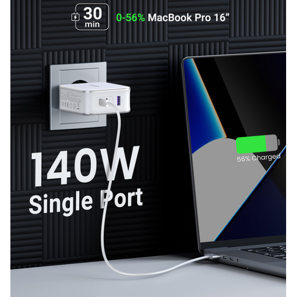 Зарядний пристрій Ugreen CD289 Nexode Pro GaN 140Вт 3-in-1 Fast Charger with Cable