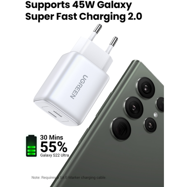 Зарядний пристрій UGREEN Nexode CD294 GaN II 45W Charger (2×USB-C, PD3.0, QC4.0) EU