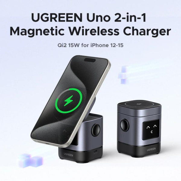 Бездротовий зарядний пристрій 2 в 1 Ugreen Uno Qi2 W709 (25W Max) Grey