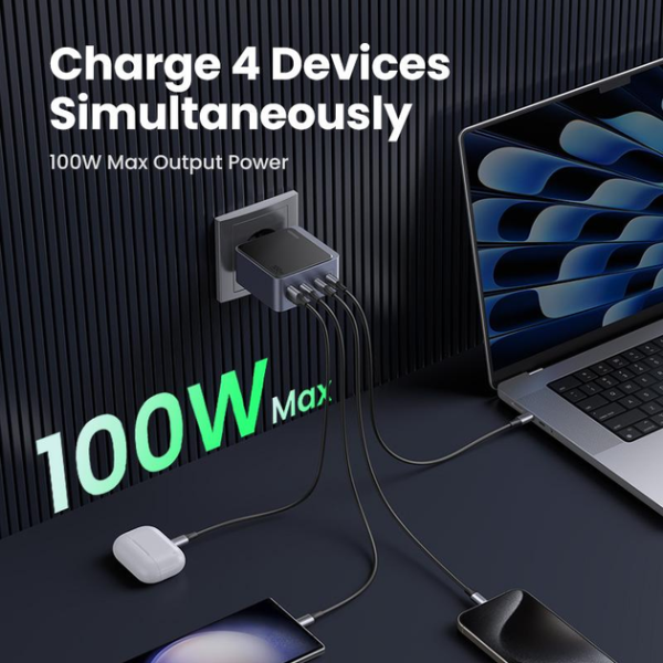 Мережевий зарядний пристрій UGREEN X565 Nexode Air GaN Charger 100W, 3xUSB-C + USB-A