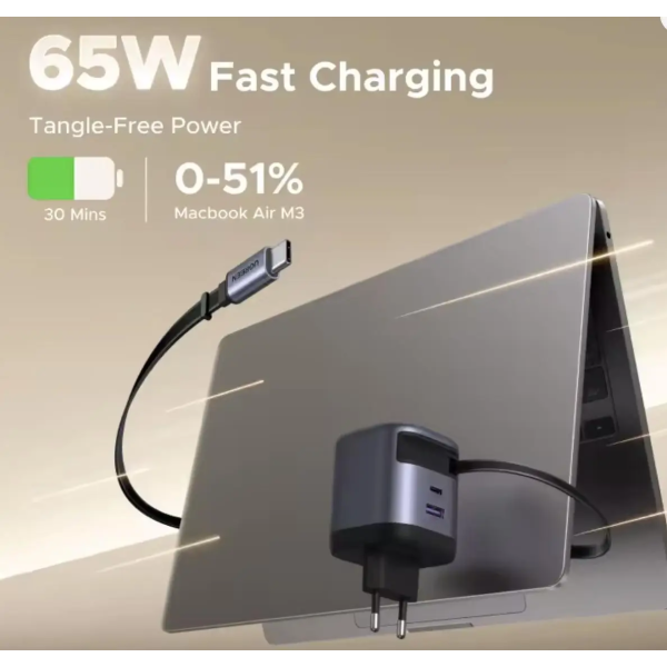 Зарядний пристрій UGREEN X605 65W GaN Fast Charger з висувним кабелем UFCS PPS QC PD 3.0