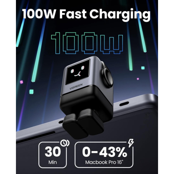 Мережевий зарядний пристрій UGREEN X688 Uno RG Display GaN Charger 100W