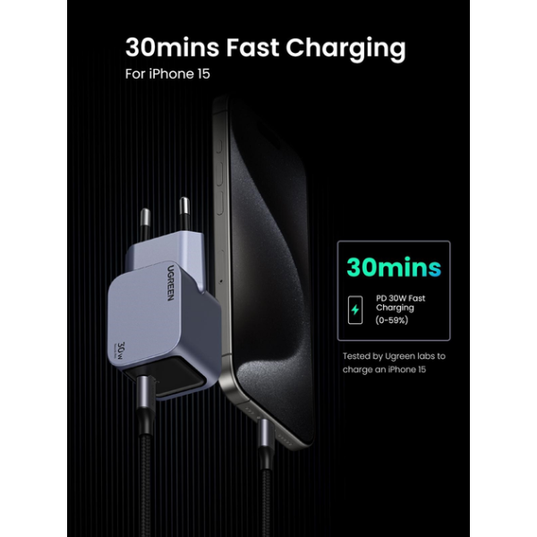Мережевий зарядний пристрій UGREEN X703 Nexode Pro 30W GaN USB-C Fast