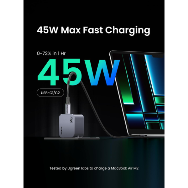 Мережевий зарядний пристрій UGREEN X707 GaN Charger 45W, 2xUSB-C PD3.0/QC4.0