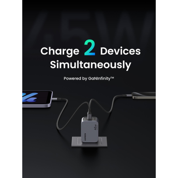 Мережевий зарядний пристрій UGREEN X707 GaN Charger 45W, 2xUSB-C PD3.0/QC4.0