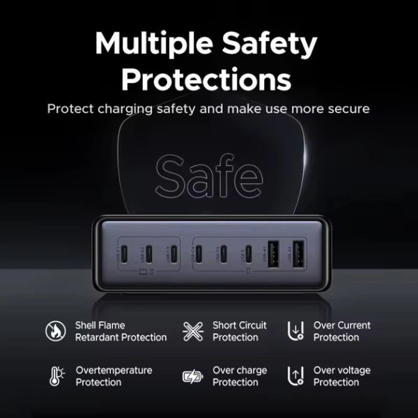 Зарядний пристрій UGREEN X766 200W GaN 8-портовий (6×USB-C + 2×USB-A), Black