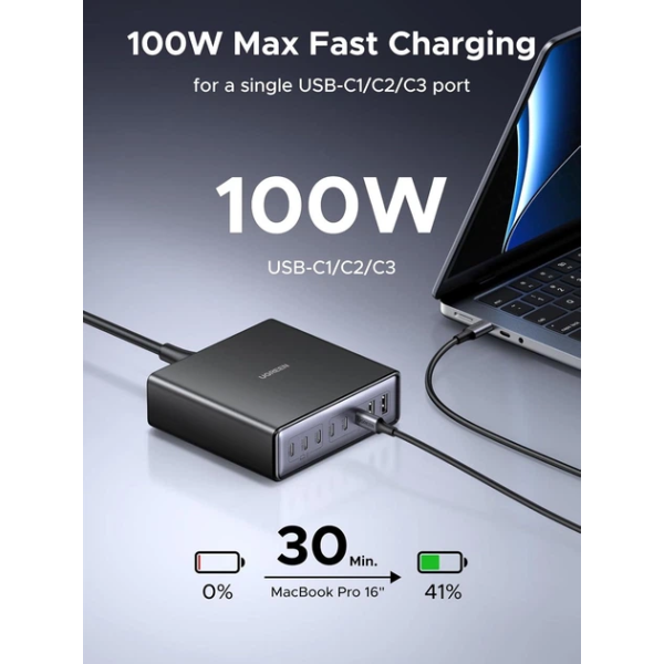 Зарядний пристрій UGREEN X766 200W GaN 8-портовий (6×USB-C + 2×USB-A), Black