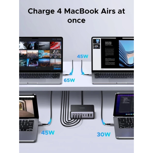 Зарядний пристрій UGREEN X766 200W GaN 8-портовий (6×USB-C + 2×USB-A), Black