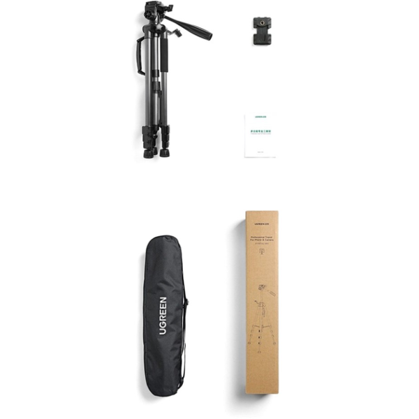 Штатив UGREEN LP661 ProTripod 175 см для телефону та камери з 3D-головкою, чорний