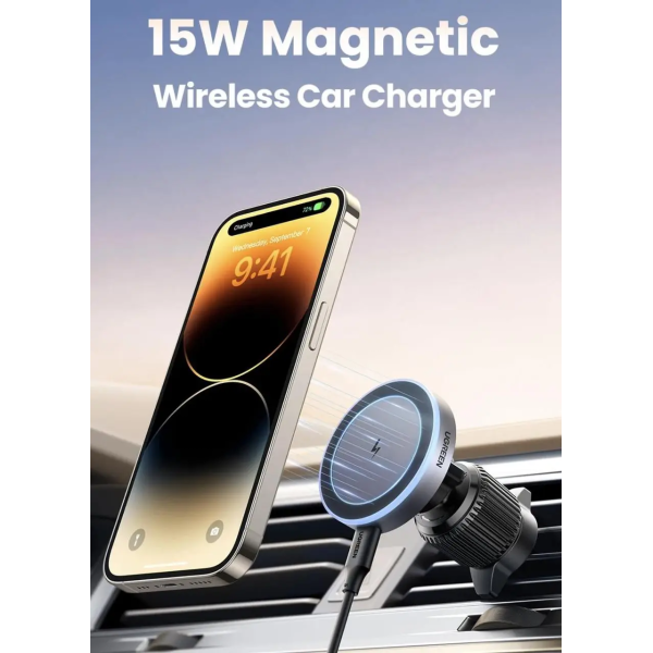 Автомобільний тримач UGREEN MagFlow Qi2 15W Magnetic Car Charger Holder (MagSafe) для iPhone 12–17 Series