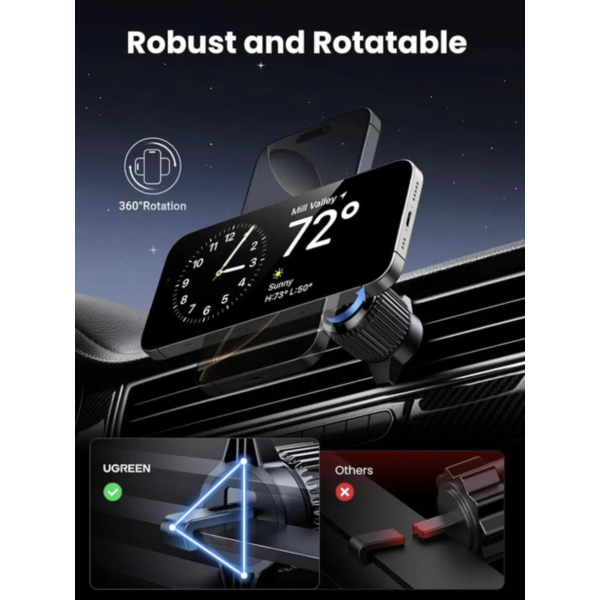 Автомобільний тримач UGREEN MagFlow Qi2 15W Magnetic Car Charger Holder (MagSafe) для iPhone 12–17 Series