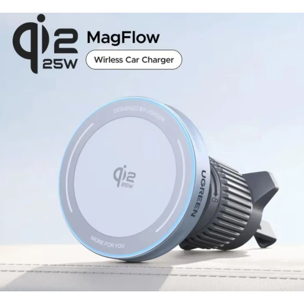 Автомобильный держатель UGREEN MagFlow Qi2 25W Magnetic Wireless Car Charger Holder (MagSafe, iPhone, Black)