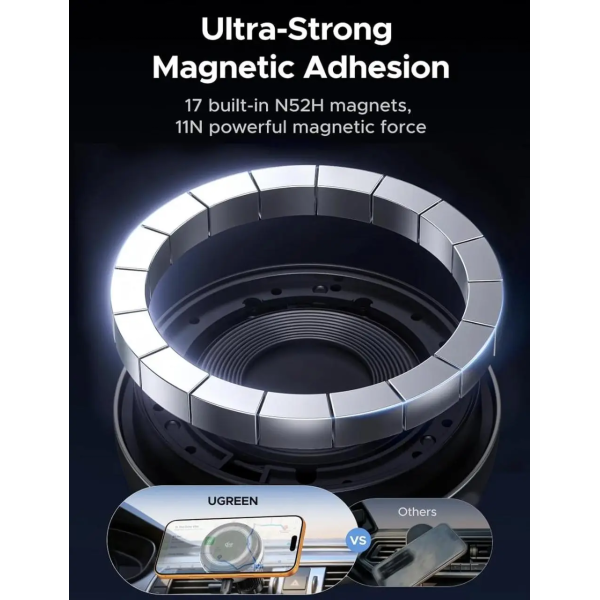 Автомобильный держатель с беспроводной зарядкой UGREEN MagFlow Pro 25W MagSafe Qi2.2 с бесшумным вентилятором (TEC)