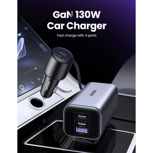 Автомобильное зарядное устройство для UGREEN 130W Fast Car Charger 4-Port USB-C PD GaN