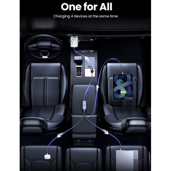 Автомобильное зарядное устройство для UGREEN 130W Fast Car Charger 4-Port USB-C PD GaN