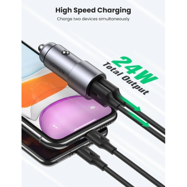 Автомобільний зарядний пристрій UGREEN CD130 Dual USB Car Charger 24W 2.4A Gray (50592)