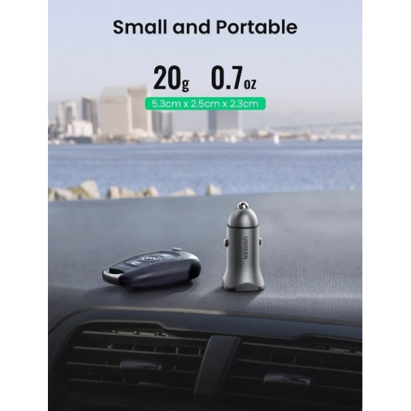 Автомобільний зарядний пристрій UGREEN CD130 Dual USB Car Charger 20W 3A Space Gray (30780)