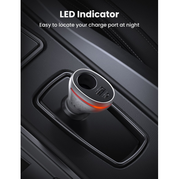 Автомобільний зарядний пристрій Ugreen CD204 Car Charger 2 x USB Ports Single Extension Socket QC + PD 20 Вт