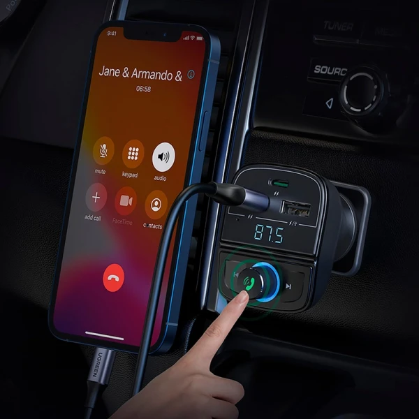 АЗП з FM-модулятором UGREEN CD229 FM&Bluetooth Transmitter Car Charger TF Slot Black
