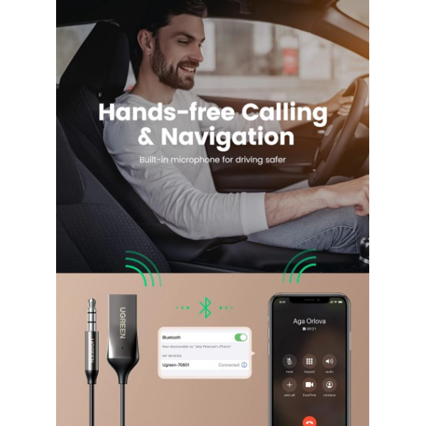 Bluetooth-ресивер UGREEN CM309 Bluetooth Car Receiver Aux with Mic (Space Gray)