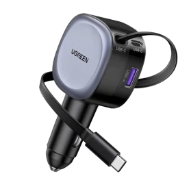 Автомобільний зарядний пристрій UGREEN EC601 75W 2-в-1 з вбудованим кабелем USB-C, чорний