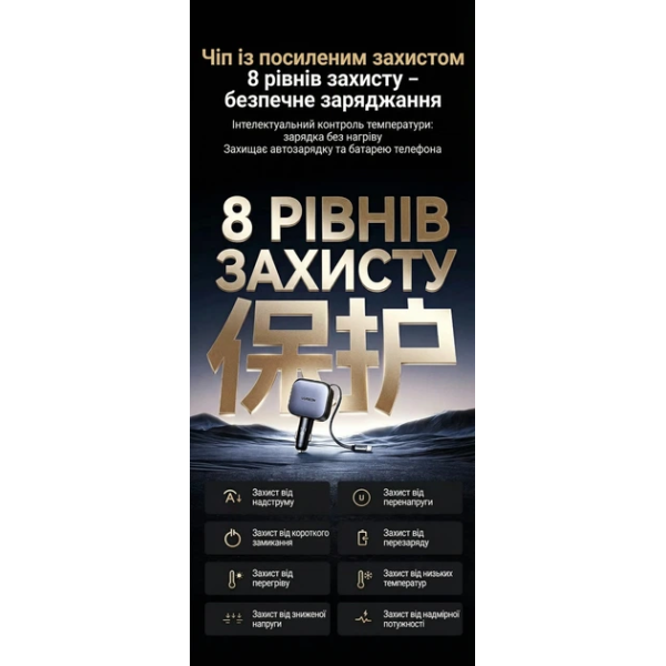 Автомобільний зарядний пристрій UGREEN EC603 90W з висувним кабелем USB-C