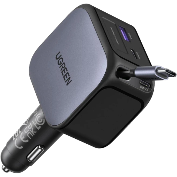 Автомобільний зарядний пристрій UGREEN EC604 145W 4-в-1 з висувним USB-C кабелем