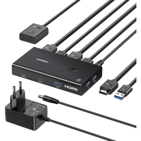 KVM-перемикач HDMI 2.0 UGREEN AK502, 2 ПК → 1 монітор, 4 USB 3.0, 4K@60Hz, Black