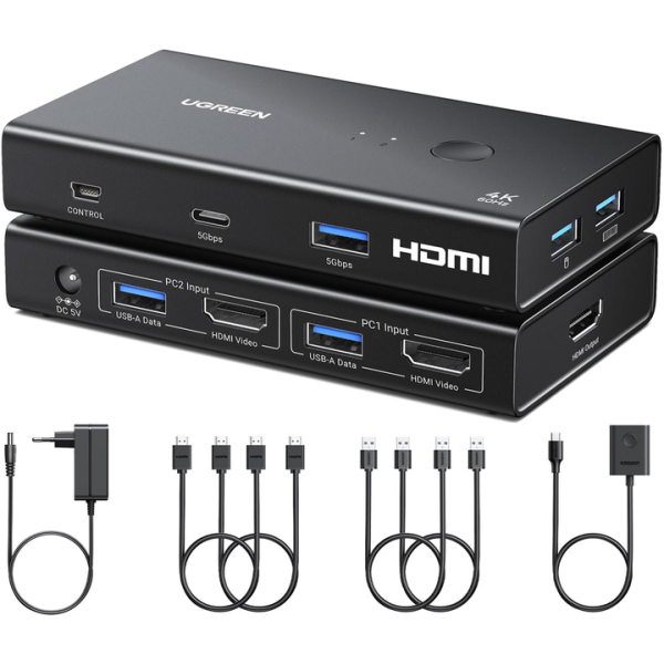KVM-перемикач HDMI 2.0 UGREEN AK502, 2 ПК → 1 монітор, 4 USB 3.0, 4K@60Hz, Black
