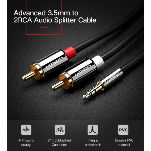 Аудіо кабель UGREEN AV116 3.5 мм Jack – 2RCA, Black