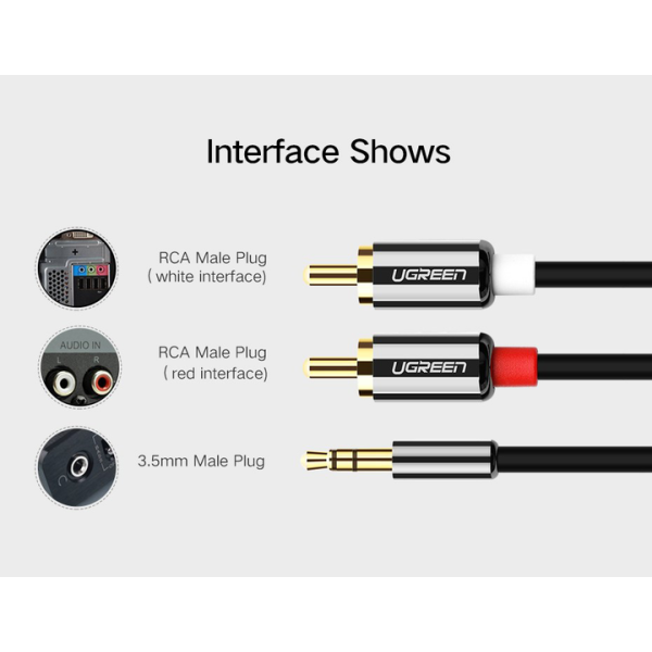 Аудіо кабель UGREEN AV116 3.5 мм Jack – 2RCA, Black