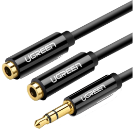 Кабель UGREEN AV123 3.5 мм Stereo Audio Splitter з обплетенням, 20 см, Black