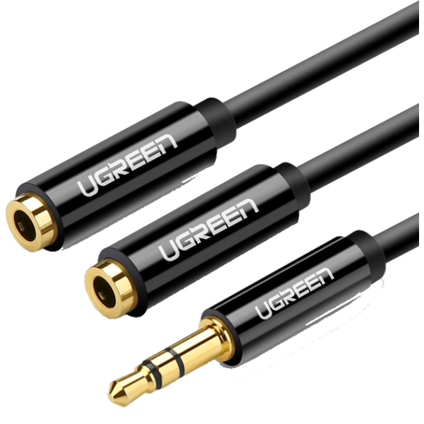 Кабель UGREEN AV123 3.5 мм Stereo Audio Splitter з обплетенням, 20 см, Black