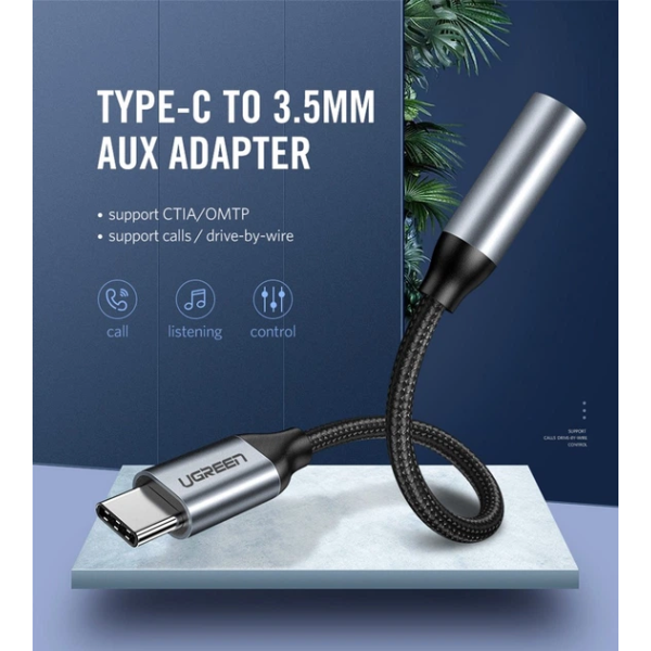 Перехідник UGREEN AV142 USB-C to 3.5 мм Jack, 10см