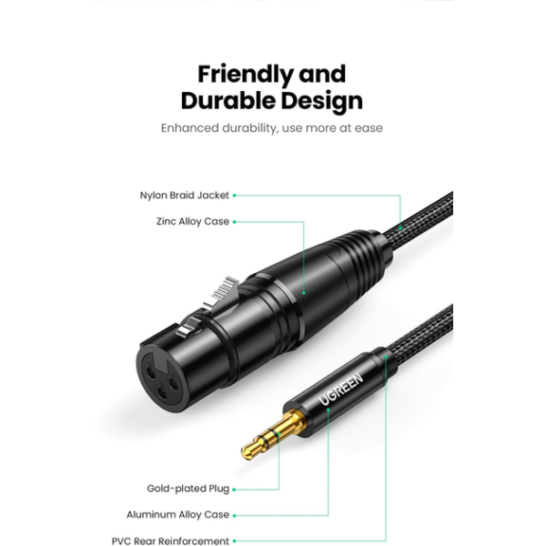 Кабель Ugreen AV182 3.5mm Male to XLR Female Black