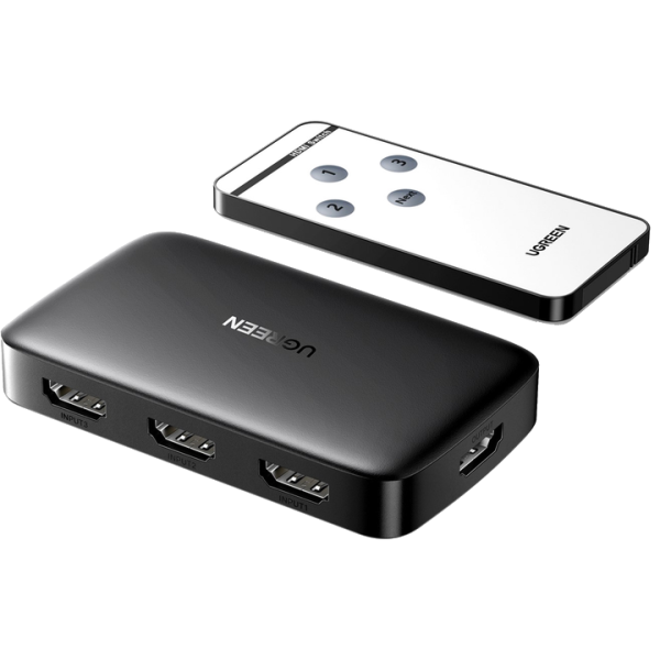 Спліттер HDMI перемикач UGREEN CM332 (3x1) з пультом, підтримка 4K@30Hz, чорний