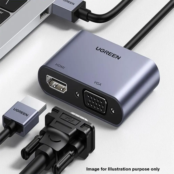 Адаптер відео UGREEN CM449 USB 3.0 to HDMI + VGA 2-в-1 для двох моніторів, 0.15 м, Gray