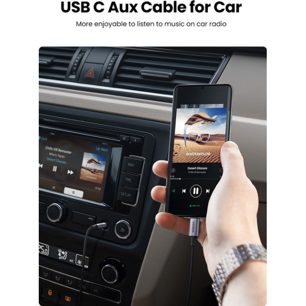 Кабель UGREEN CM450 USB Type-C (Male) to 3.5 мм Jack (Male) з чипом, 1 м, Black