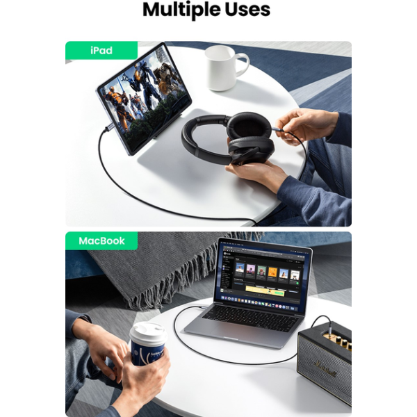 Кабель UGREEN CM450 USB Type-C (Male) to 3.5 мм Jack (Male) з чипом, 1 м, Black