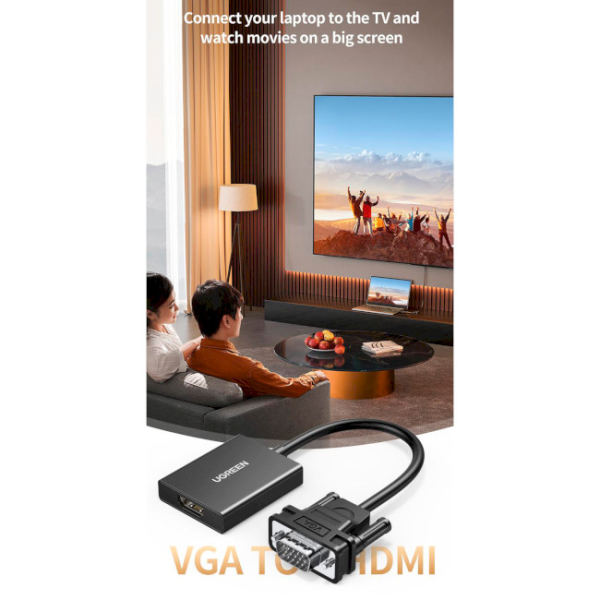 Адаптер-перехідник Ugreen CM513 VGA to HDMI з аудіо та живленням, Black (0.15 м)