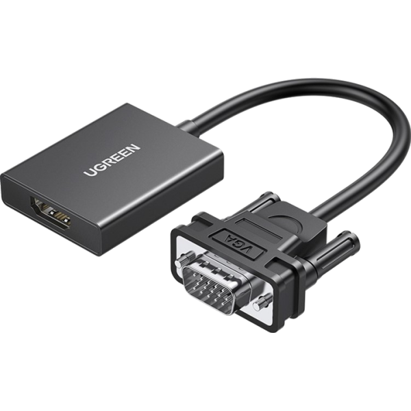 Адаптер-перехідник Ugreen CM513 VGA to HDMI з аудіо та живленням, Black (0.15 м)