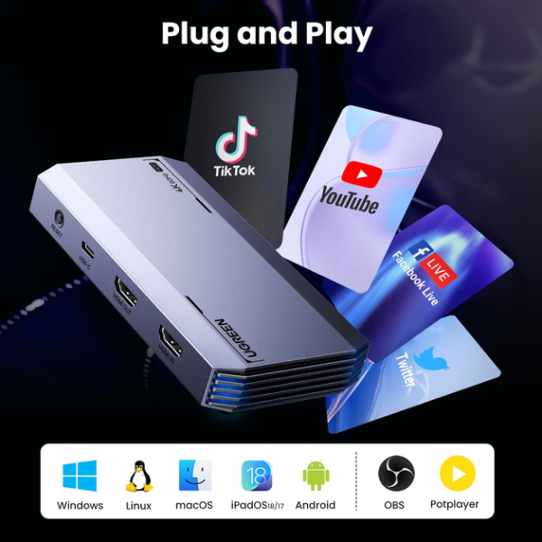 Конвертер сигналу UGREEN CM700 HDMI Video Capture 4K@60Hz (Gray)