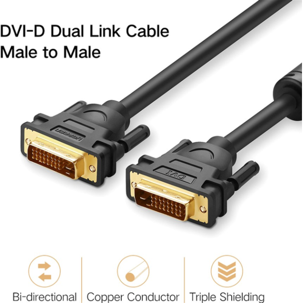 Кабель UGREEN DV101 DVI (24+1) Male to Male Cable Gold Plated Black