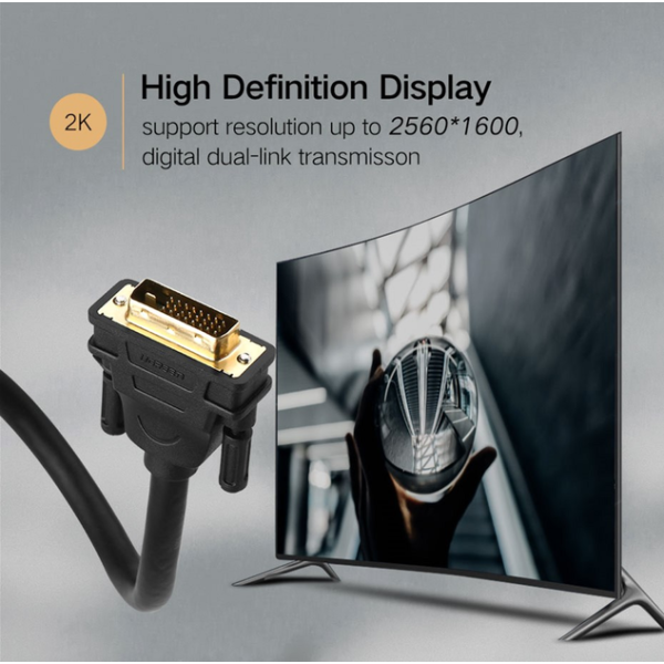 Кабель UGREEN DV101 DVI (24+1) Male to Male Cable Gold Plated Black
